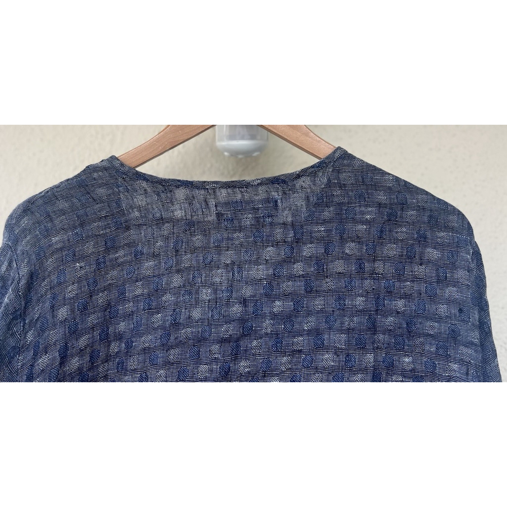 FLAX 100% Linen Blue Textured Top Button Down Women’s L Coastal Grandma Resort - Picture 4 of 5